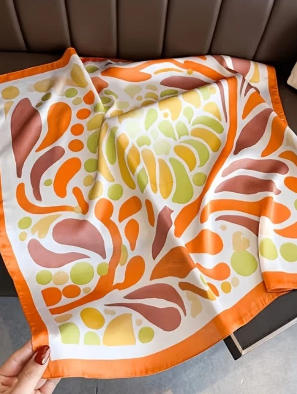Silk-fee Polka Dot Satin Neck Scarf in Orange & Lime Head Scarf , Neck Scarf